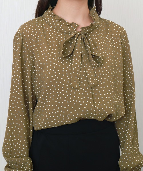 libelle more（リベル モア）の「ランダムドットスタンドフリルリボンブラウス（シャツ/ブラウス・レディース・オリーブ/アイボリー/ブラック・M）」の19枚目の写真