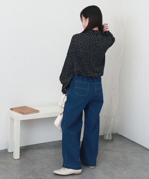 libelle more（リベル モア）の「ランダムドットスタンドフリルリボンブラウス（シャツ/ブラウス・レディース・オリーブ/アイボリー/ブラック・M）」の9枚目の写真