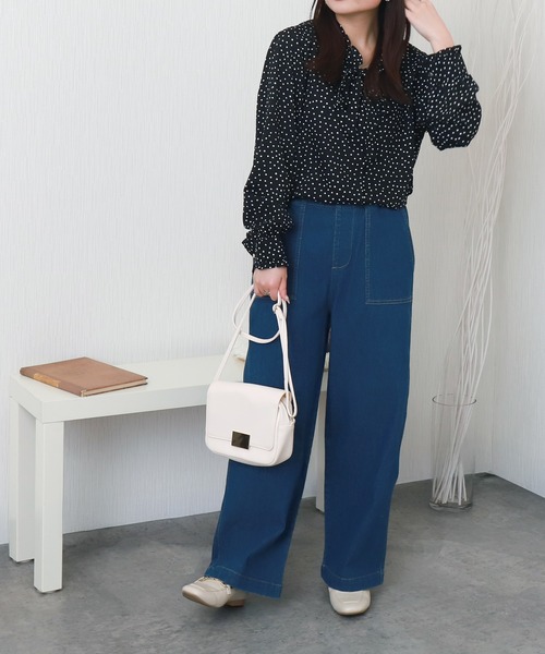 libelle more（リベル モア）の「ランダムドットスタンドフリルリボンブラウス（シャツ/ブラウス・レディース・オリーブ/アイボリー/ブラック・M）」の8枚目の写真