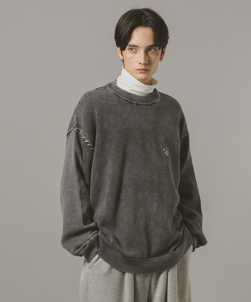 セール】ピグメント加工/モチーフ刺繍ニット（ニット/セーター