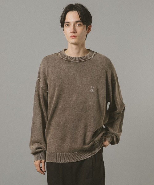 セール】ピグメント加工/モチーフ刺繍ニット（ニット/セーター