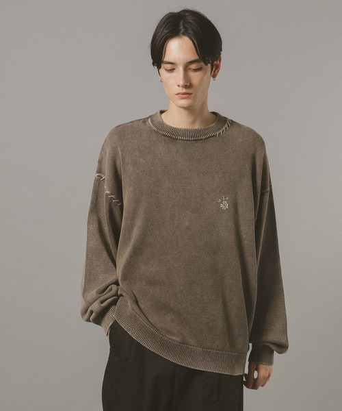 セール】ピグメント加工/モチーフ刺繍ニット（ニット/セーター