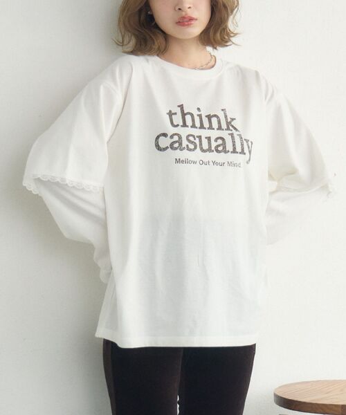 RETRO GIRL(レトロガール)の「レイヤード風ロンTEE(Tシャツ/カットソー・レディース・イエロー/オフホワイト/チャコールグレー・FREE)」の1枚目の写真