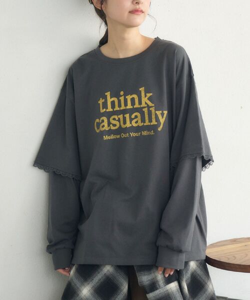 RETRO GIRL(レトロガール)の「レイヤード風ロンTEE(Tシャツ/カットソー・レディース・イエロー/オフホワイト/チャコールグレー・FREE)」の2枚目の写真