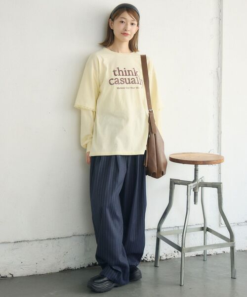 RETRO GIRL(レトロガール)の「レイヤード風ロンTEE(Tシャツ/カットソー・レディース・イエロー/オフホワイト/チャコールグレー・FREE)」の8枚目の写真
