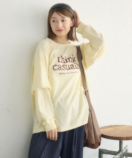RETRO GIRL(レトロガール)の「レイヤード風ロンTEE(Tシャツ/カットソー・レディース・イエロー/オフホワイト/チャコールグレー・FREE)」の12枚目の写真