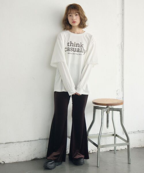 RETRO GIRL(レトロガール)の「レイヤード風ロンTEE(Tシャツ/カットソー・レディース・イエロー/オフホワイト/チャコールグレー・FREE)」の16枚目の写真