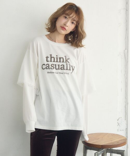 RETRO GIRL(レトロガール)の「レイヤード風ロンTEE(Tシャツ/カットソー・レディース・イエロー/オフホワイト/チャコールグレー・FREE)」の20枚目の写真