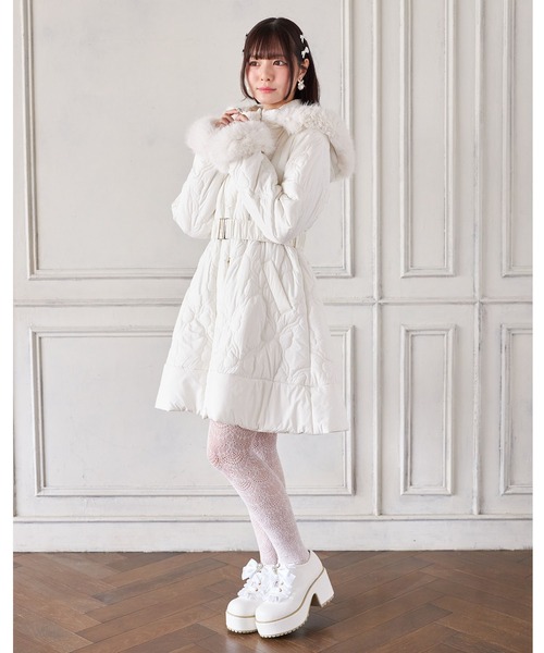 取り外し可能なファー＆ベルト付きリボンキルティングフィット＆フレア