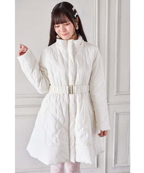 取り外し可能なファー＆ベルト付きリボンキルティングフィット＆フレア