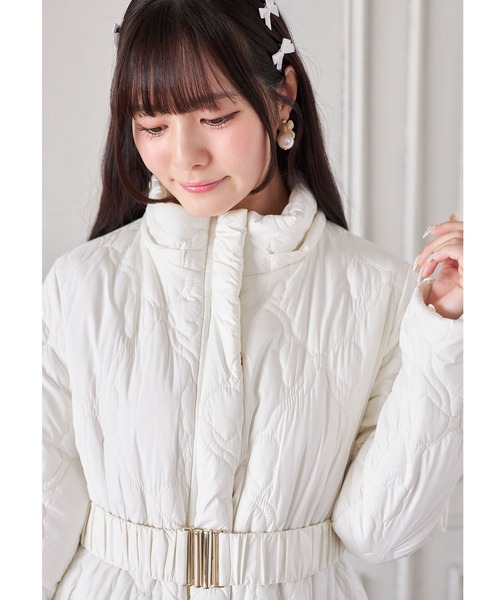 取り外し可能なファー＆ベルト付きリボンキルティングフィット＆フレア