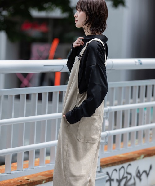 Munich（ミューニック）の「ナノコーデュロイサロペット（サロペット/オーバーオール・レディース・アイボリー/ブラック/グレイッシュベージュ・S/M）」の9枚目の写真