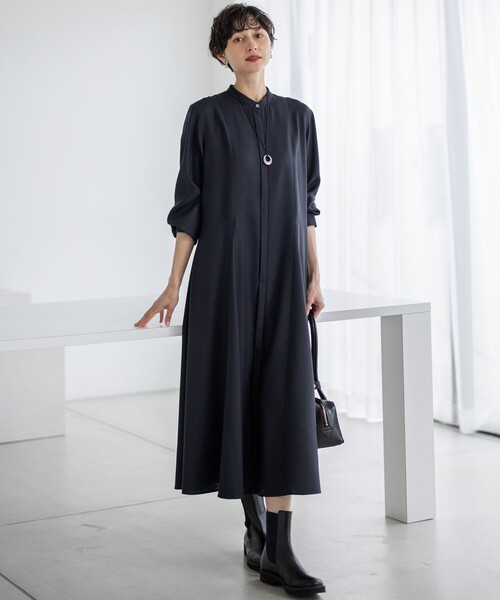 23区 L(ニジュウサンクオオキイサイズ)の「【洗える】TWビエラ シャツワンピース(シャツワンピース・レディース・ネイビー系/ダルブルー系・48/46/44)」の12枚目の写真