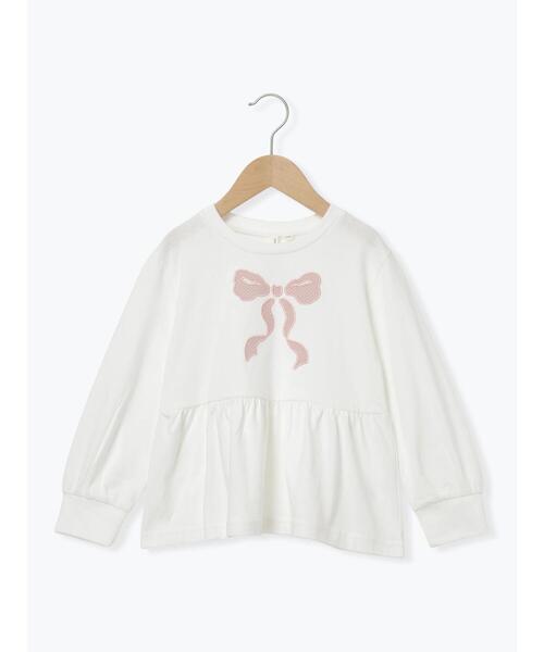 Samansa Mos2 Lagom（サマンサモスモスラーゴム）の「リボンアップリケロンT（Tシャツ/カットソー・キッズ・サックスブルー/オフホワイト・100/110/120/95/130）」の2枚目の写真