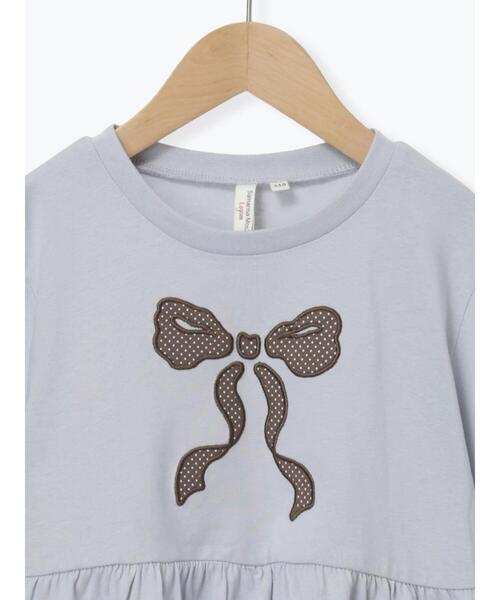 Samansa Mos2 Lagom（サマンサモスモスラーゴム）の「リボンアップリケロンT（Tシャツ/カットソー・キッズ・サックスブルー/オフホワイト・100/110/120/95/130）」の4枚目の写真