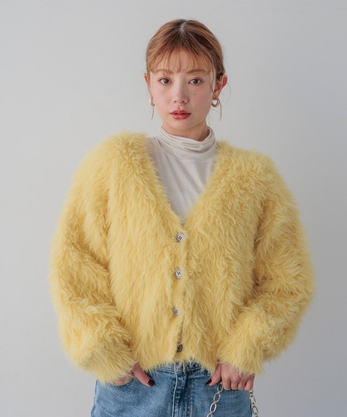 BAYFLOW（ベイフロー）の「ショートシャギーニットカーディガン（カーディガン/ボレロ・レディース・ライトグレー/ホワイト/ブルー/マスタード/チャコール/ブラウン/ライトブルー/ライトイエロー・FREE）」の8枚目の写真