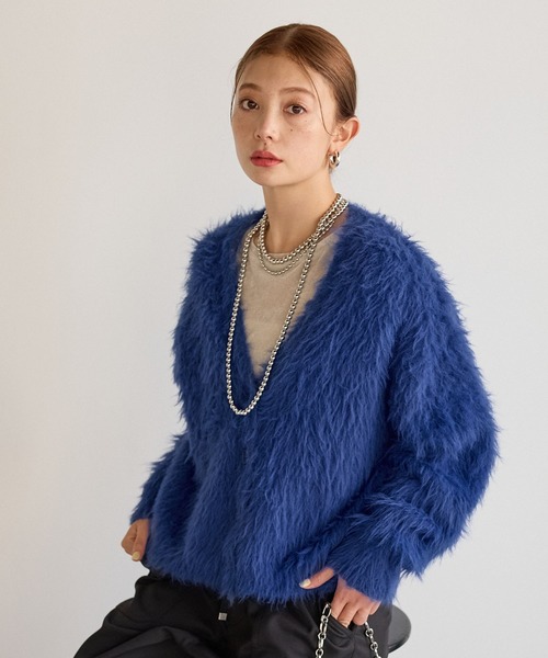 BAYFLOW（ベイフロー）の「ショートシャギーニットカーディガン（カーディガン/ボレロ・レディース・ライトグレー/ホワイト/ブルー/マスタード/チャコール/ブラウン/ライトブルー/ライトイエロー・FREE）」の6枚目の写真