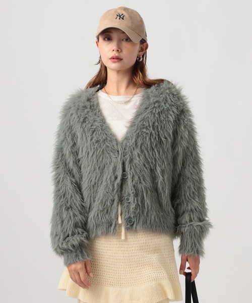 BAYFLOW（ベイフロー）の「ショートシャギーニットカーディガン（カーディガン/ボレロ・レディース・ライトグレー/ホワイト/ブルー/マスタード/チャコール/ブラウン/ライトブルー/ライトイエロー・FREE）」の3枚目の写真