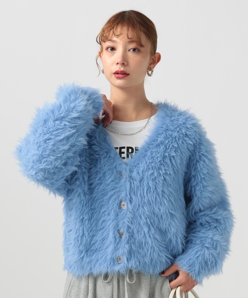 BAYFLOW（ベイフロー）の「ショートシャギーニットカーディガン（カーディガン/ボレロ・レディース・ライトグレー/ホワイト/ブルー/マスタード/チャコール/ブラウン/ライトブルー/ライトイエロー・FREE）」の5枚目の写真