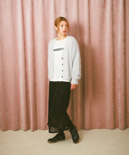 BAYFLOW（ベイフロー）の「ショートシャギーニットカーディガン（カーディガン/ボレロ・レディース・ライトグレー/ホワイト/ブルー/マスタード/チャコール/ブラウン/ライトブルー/ライトイエロー・FREE）」の9枚目の写真