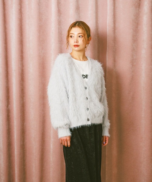 BAYFLOW（ベイフロー）の「ショートシャギーニットカーディガン（カーディガン/ボレロ・レディース・ライトグレー/ホワイト/ブルー/マスタード/チャコール/ブラウン/ライトブルー/ライトイエロー・FREE）」の10枚目の写真