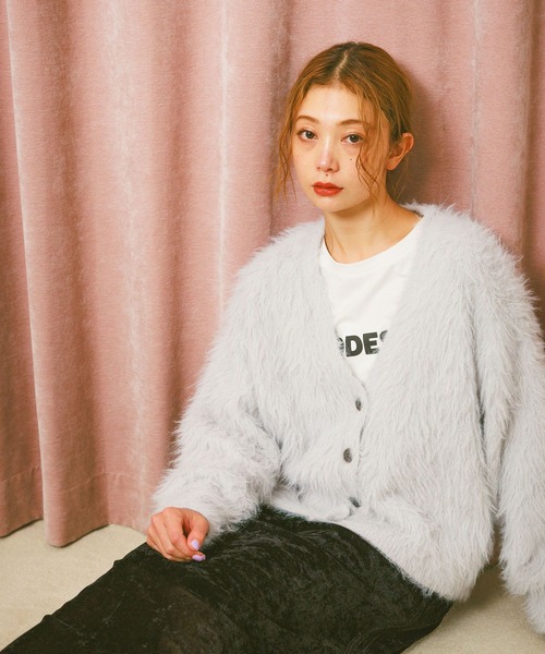 BAYFLOW（ベイフロー）の「ショートシャギーニットカーディガン（カーディガン/ボレロ・レディース・ライトグレー/ホワイト/ブルー/マスタード/チャコール/ブラウン/ライトブルー/ライトイエロー・FREE）」の11枚目の写真