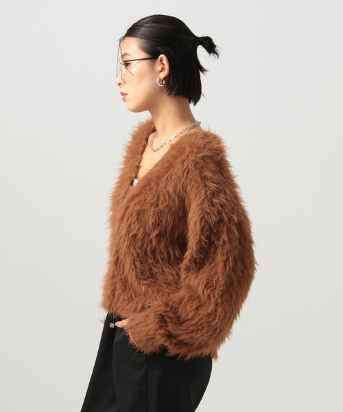 BAYFLOW（ベイフロー）の「ショートシャギーニットカーディガン（カーディガン/ボレロ・レディース・ライトグレー/ホワイト/ブルー/マスタード/チャコール/ブラウン/ライトブルー/ライトイエロー・FREE）」の14枚目の写真