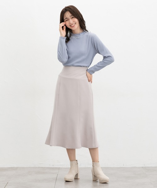 Honeys（ハニーズ）の「ビジュー付ハイネック（Tシャツ/カットソー・レディース・アイボリー/サックスブルー/スモークピンク/ライトグレー/レッド/ネイビー・L/LL/M/S）」の16枚目の写真