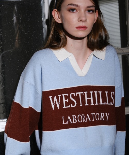 3.3 Field Trip （3.3フィールドトリップ）の「3.3 Field Trip／ロゴボーダーニット（ニット/セーター・レディース・ネイビー/ブラウン/ボルドー/ブルー・FREE）」の3枚目の写真