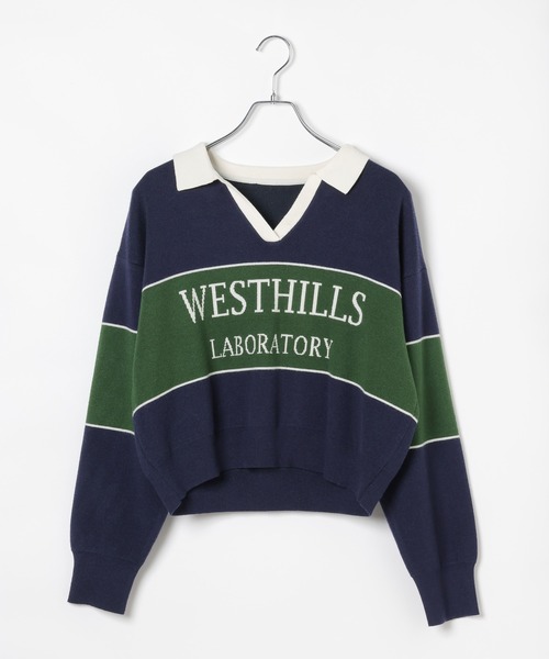 3.3 Field Trip （3.3フィールドトリップ）の「3.3 Field Trip／ロゴボーダーニット（ニット/セーター・レディース・ネイビー/ブラウン/ボルドー/ブルー・FREE）」の10枚目の写真