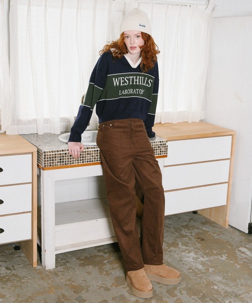 3.3 Field Trip （3.3フィールドトリップ）の「3.3 Field Trip／ロゴボーダーニット（ニット/セーター・レディース・ネイビー/ブラウン/ボルドー/ブルー・FREE）」の6枚目の写真