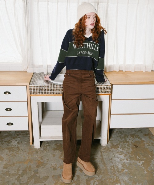 3.3 Field Trip （3.3フィールドトリップ）の「3.3 Field Trip／ロゴボーダーニット（ニット/セーター・レディース・ネイビー/ブラウン/ボルドー/ブルー・FREE）」の5枚目の写真