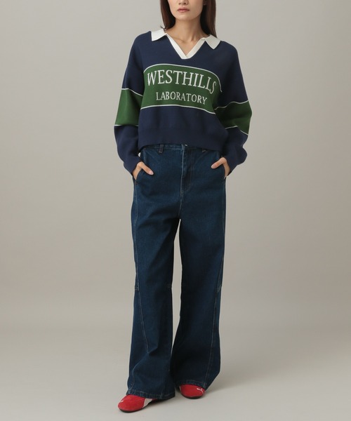 3.3 Field Trip （3.3フィールドトリップ）の「3.3 Field Trip／ロゴボーダーニット（ニット/セーター・レディース・ネイビー/ブラウン/ボルドー/ブルー・FREE）」の11枚目の写真