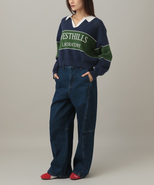 3.3 Field Trip （3.3フィールドトリップ）の「3.3 Field Trip／ロゴボーダーニット（ニット/セーター・レディース・ネイビー/ブラウン/ボルドー/ブルー・FREE）」の12枚目の写真