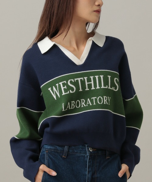 3.3 Field Trip （3.3フィールドトリップ）の「3.3 Field Trip／ロゴボーダーニット（ニット/セーター・レディース・ネイビー/ブラウン/ボルドー/ブルー・FREE）」の14枚目の写真