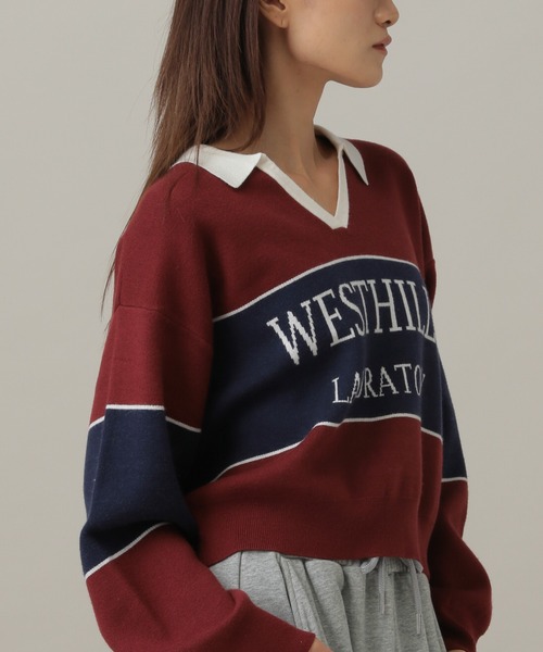 3.3 Field Trip （3.3フィールドトリップ）の「3.3 Field Trip／ロゴボーダーニット（ニット/セーター・レディース・ネイビー/ブラウン/ボルドー/ブルー・FREE）」の22枚目の写真