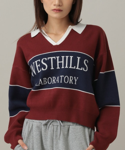 3.3 Field Trip （3.3フィールドトリップ）の「3.3 Field Trip／ロゴボーダーニット（ニット/セーター・レディース・ネイビー/ブラウン/ボルドー/ブルー・FREE）」の20枚目の写真