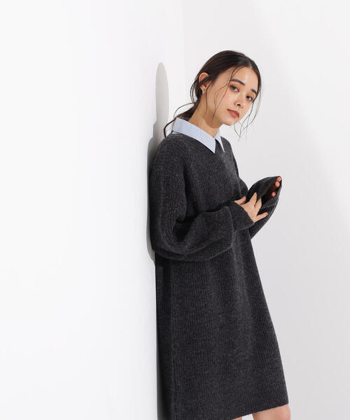 N.（N. Natural Beauty Basic）（エヌエヌナチュラルビューティーベーシック）の「【2WAY】襟付ミニニットワンピース（ワンピース・レディース・イエロー/ブラウン/チャコールグレー・MEDIUM）」の6枚目の写真