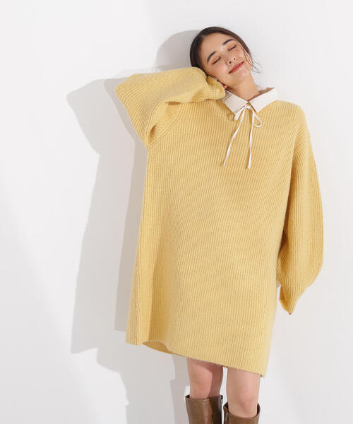 N.（N. Natural Beauty Basic）（エヌエヌナチュラルビューティーベーシック）の「【2WAY】襟付ミニニットワンピース（ワンピース・レディース・イエロー/ブラウン/チャコールグレー・MEDIUM）」の19枚目の写真