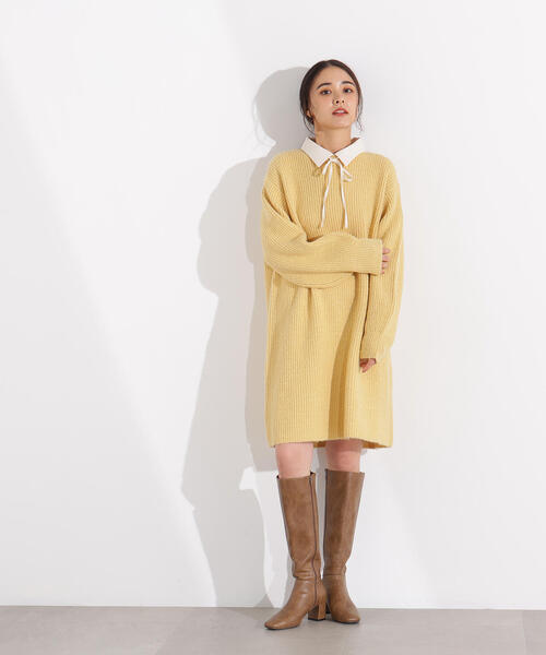 N.（N. Natural Beauty Basic）（エヌエヌナチュラルビューティーベーシック）の「【2WAY】襟付ミニニットワンピース（ワンピース・レディース・イエロー/ブラウン/チャコールグレー・MEDIUM）」の15枚目の写真