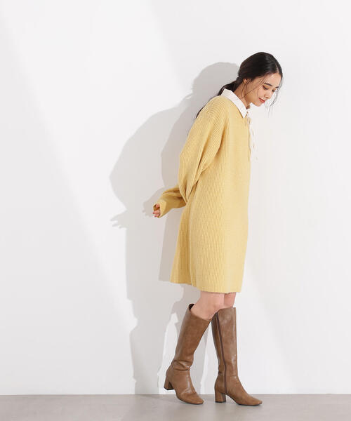 N.（N. Natural Beauty Basic）（エヌエヌナチュラルビューティーベーシック）の「【2WAY】襟付ミニニットワンピース（ワンピース・レディース・イエロー/ブラウン/チャコールグレー・MEDIUM）」の12枚目の写真