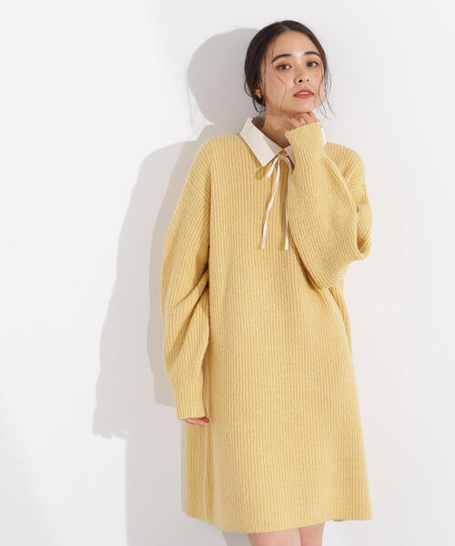 N.（N. Natural Beauty Basic）（エヌエヌナチュラルビューティーベーシック）の「【2WAY】襟付ミニニットワンピース（ワンピース・レディース・イエロー/ブラウン/チャコールグレー・MEDIUM）」の13枚目の写真