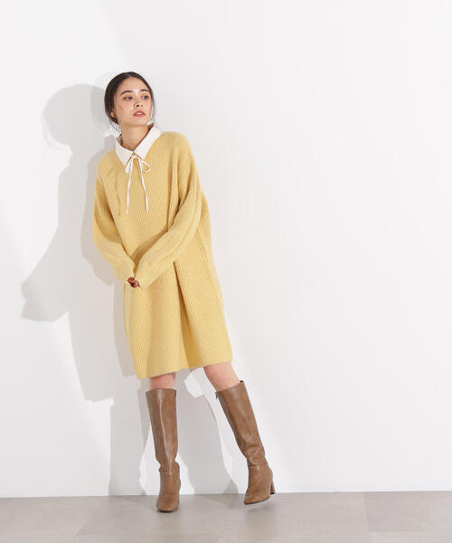 N.（N. Natural Beauty Basic）（エヌエヌナチュラルビューティーベーシック）の「【2WAY】襟付ミニニットワンピース（ワンピース・レディース・イエロー/ブラウン/チャコールグレー・MEDIUM）」の14枚目の写真