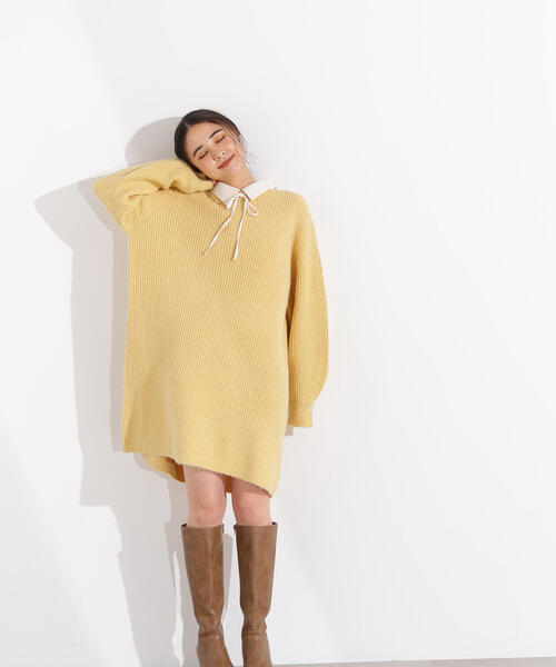 N.（N. Natural Beauty Basic）（エヌエヌナチュラルビューティーベーシック）の「【2WAY】襟付ミニニットワンピース（ワンピース・レディース・イエロー/ブラウン/チャコールグレー・MEDIUM）」の9枚目の写真