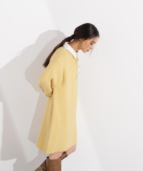 N.（N. Natural Beauty Basic）（エヌエヌナチュラルビューティーベーシック）の「【2WAY】襟付ミニニットワンピース（ワンピース・レディース・イエロー/ブラウン/チャコールグレー・MEDIUM）」の10枚目の写真