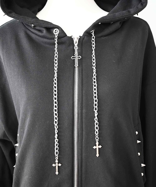 MA*RS(アメーバーマーズ)の「スタッズ付きクロス刺繍ショートパーカー(パーカー・レディース・ブラック/ホワイト・FREE)」の18枚目の写真