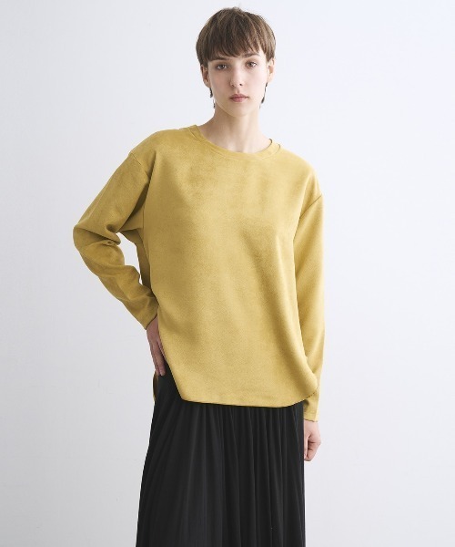 three dots(スリードッツ)の「スエードジャージー 長袖Tシャツ(Tシャツ/カットソー・レディース・ライトブラック/ベージュ系その他/ライトイエロー・SMALL/X-SMALL)」の1枚目の写真