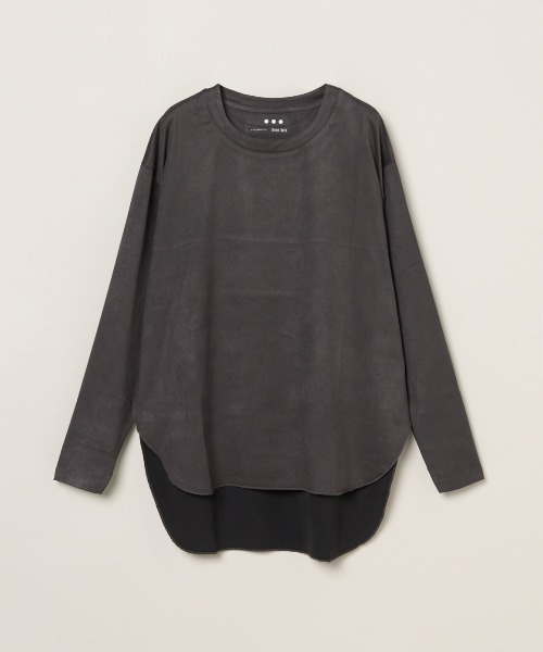 three dots(スリードッツ)の「スエードジャージー 長袖Tシャツ(Tシャツ/カットソー・レディース・ライトブラック/ベージュ系その他/ライトイエロー・SMALL/X-SMALL)」の2枚目の写真