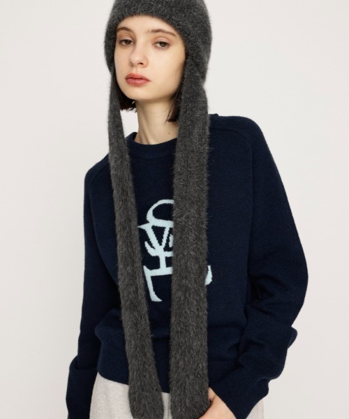 SLY(スライ)の「LOGO JQ KNIT TOPS ロゴ ジャガード ニット トップス 秋服 冬服(ニット/セーター・レディース・ネイビー/レッド/アイボリー/杢グレー・FREE)」の4枚目の写真