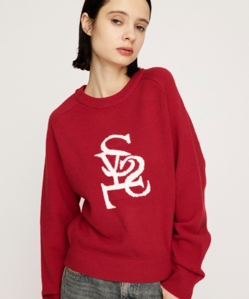 セール】LOGO JQ KNIT TOPS ロゴ ジャガード ニット トップス 秋服 冬